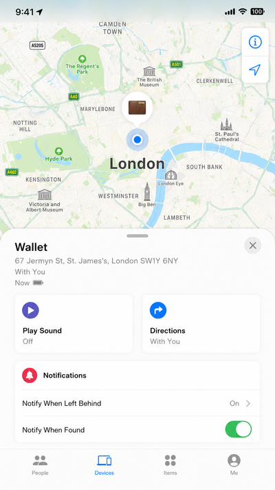 Find My app open on iPhone