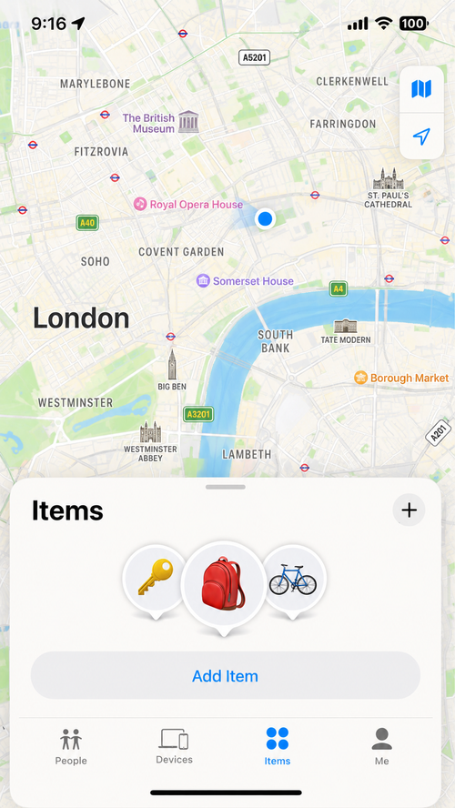 Tapping Add Item in the Find My app